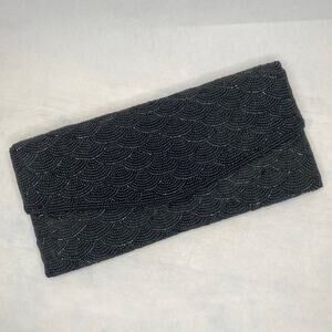 Beaded Clutch Wallet Black Made in Hong Kong FLAW